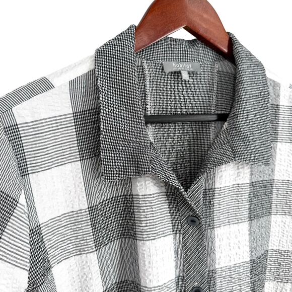 NEW NWOT Habitat Sz Large Black/Gray/White Wearable Art Blouse Shirt Top Plaid - Picture 3 of 9